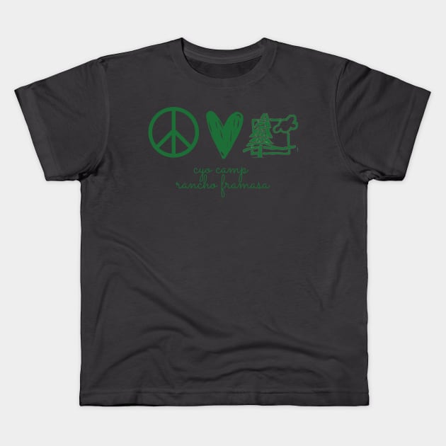 Peace, Love, Camp Kids T-Shirt by Camp Rancho Merch